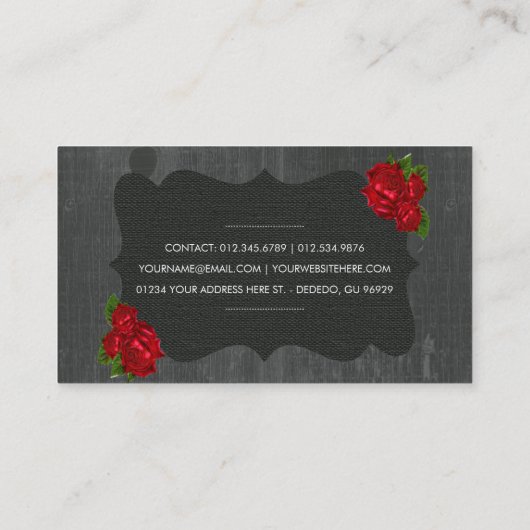 赤い花のバラの木製のゴシック様式名刺 名刺 (裏面)