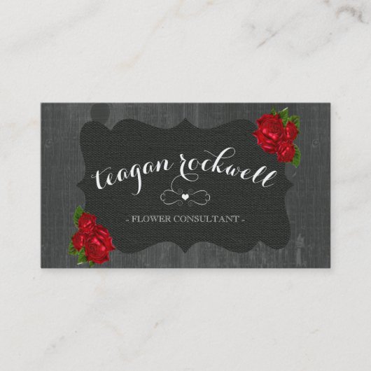 赤い花のバラの木製のゴシック様式名刺 名刺 (正面)