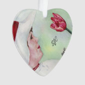 赤い花のバレンタインオーナメントの甘い女の子 オーナメント (正面)