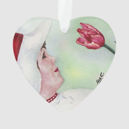 赤い花のバレンタインオーナメントの甘い女の子 オーナメント (裏面)