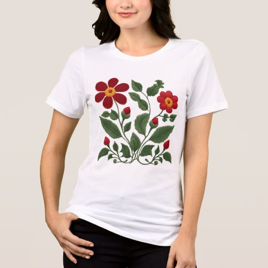赤い花のフォークアート トライブレンドTシャツ (正面)