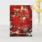 赤い花のフローラ誕生日カスタム カード (黄色い花)