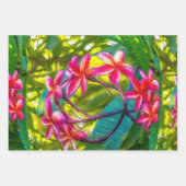 赤い花のプルメリア模様 ラッピングペーパーシート (正面2)