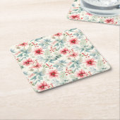 赤い花のホリデーペーパーコースター スクエアペーパーコースター (アングル)