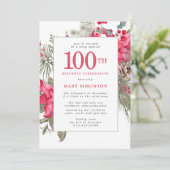 赤い花のポインセチア 100歳の誕生日パーティー招待状 招待状 (スタンド正面)