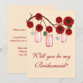 赤い花のメイソンジャー ブライドスマイド カード (正面/裏面)
