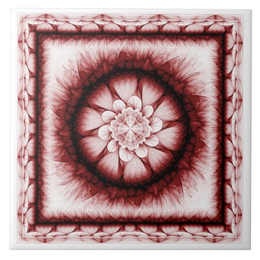 赤い花のモダンなパターン タイル (正面)