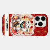 赤い花のモノグラム入り幸運の猫 Case-Mate iPhoneケース (裏面 (横))