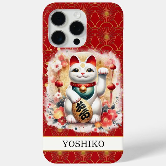 赤い花のモノグラム入り幸運の猫 Case-Mate iPhoneケース (裏面)