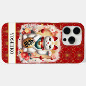 赤い花のモノグラム入り幸運の猫 Case-Mate iPhoneケース (裏面 (横))
