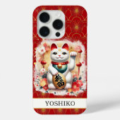 赤い花のラッキーキャット モノグラム Case-Mate iPhoneケース (裏面)