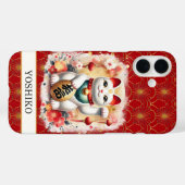 赤い花のラッキーキャット モノグラム Case-Mate iPhoneケース (裏面 (横))