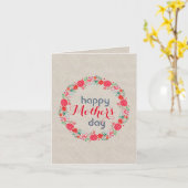 赤い花のリースに満ちた母の日 カード (黄色い花)