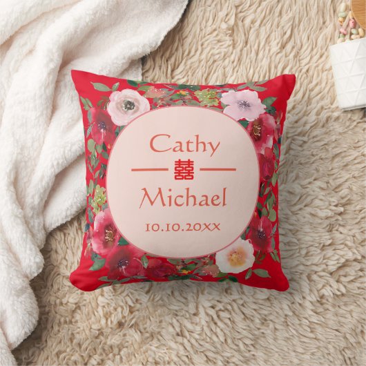 赤い花のリース 中国 結婚式 お茶の儀式 クッション (ブランケット)