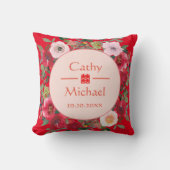 赤い花のリース 中国 結婚式 茶会 クッション (正面)