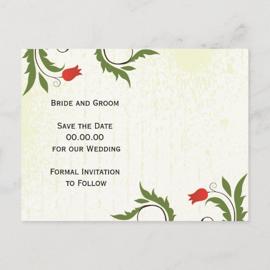 赤い花のヴィンテージ日付はがきを保存 案内ポストカード (裏面)