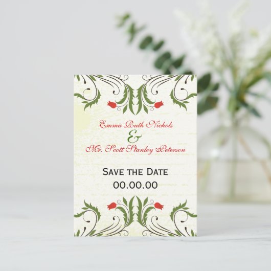 赤い花のヴィンテージ日付はがきを保存 案内ポストカード (スタンド正面)