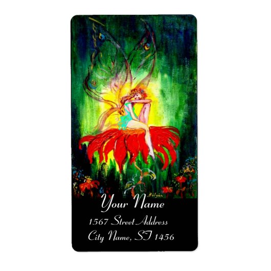 赤い花の上で夢を見る妖精 ラベル (正面)