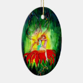 赤い花の上で夢を見る妖精,ルビ鮮やかー セラミックオーナメント (右)