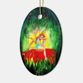 赤い花の上で夢を見る妖精,ルビ鮮やかー セラミックオーナメント (左)