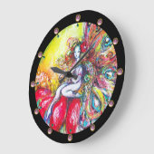赤い花の上に座ったチタニアファンタジー ラージ壁時計 (傾斜)