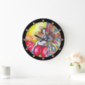 赤い花の上に座ったチタニアファンタジー ラージ壁時計 (ホーム)
