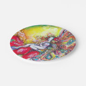 赤い花の上に座っているチタニア ペーパープレート (アングル)