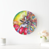 赤い花の上に座っているチタニア ラージ壁時計 (ホーム)