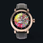 赤い花の上に座っているチタニア 腕時計<br><div class="desc">赤い花カラフルに金ゴールドの輝きに座っ絵画て。アクリルの金と銀の箔と虹色の色。シェークスピアからインスパイアのティターニア；ブルガンルミによる真夏の夜の夢(c)</div>