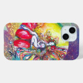 赤い花の上に座っている妖精のティターニアファンタジーブルー Case-Mate iPhoneケース (裏面 (横))