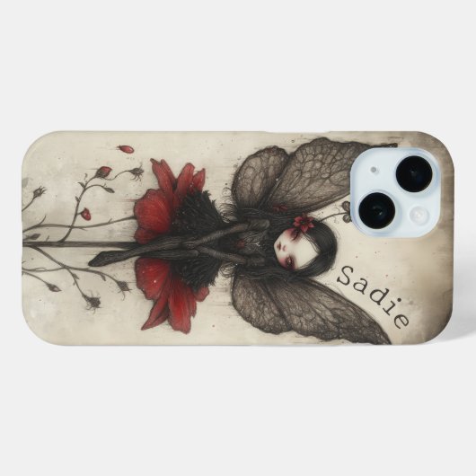 赤い花の上のゴシックの妖精カスタムファンタジー Case-Mate iPhoneケース (裏面 (横))