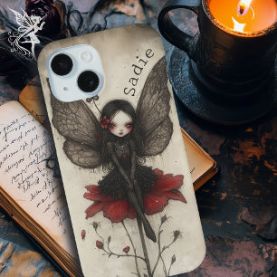 赤い花の上のゴシックの妖精カスタムファンタジー iPhone 15ケース