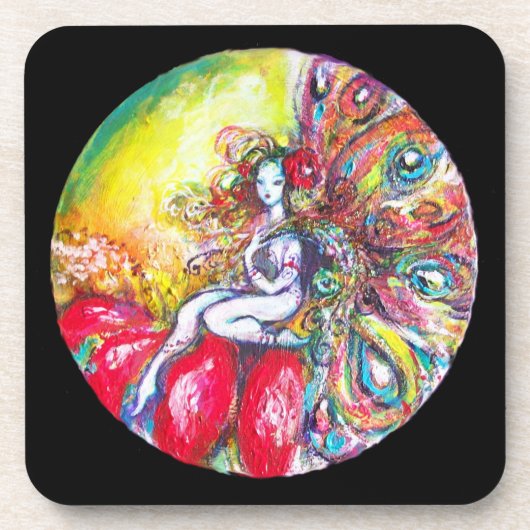 赤い花の上のチタニア コースター (正面)