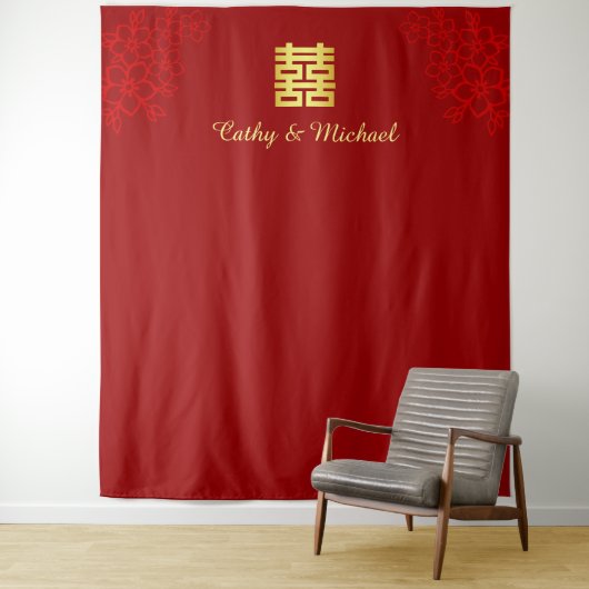 赤い花の中国のウェディングフォトバックドロップ タペストリー (インサイチュ)