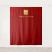 赤い花の中国のウェディングフォトバックドロップ タペストリー (正面)