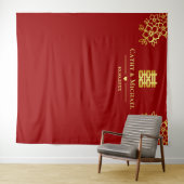 赤い花の中国の結婚式のお茶の儀式の背景 タペストリー (インサイチュ(横))