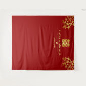 赤い花の中国の結婚式のお茶の儀式の背景 タペストリー (正面(横))