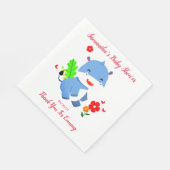 赤い花の付いた可愛い青い象ベビーシャワー スタンダードランチョンナプキン (角)