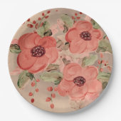 赤い花の任意の大事な行事デザイナー紙プレート ペーパープレート (正面)