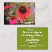 赤い花の保存日付誕生日招待状 ノートカード (正面/裏面)