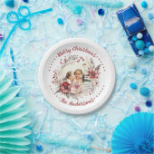 赤い花の写真とクリスマスリース ペーパープレート (パーティー)