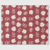 赤い花の写真に描かれた白いカーネーションパターン(の模様が)ある ラッピングペーパー (フラット)
