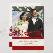 赤い花の写真の駆け落ちの発表カード 案内状 (正面/裏面)