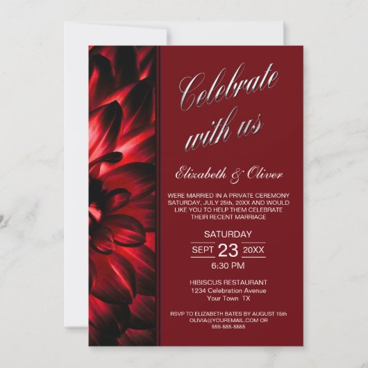 赤い花の写真 ウェディング レセプション 招待状 (正面)