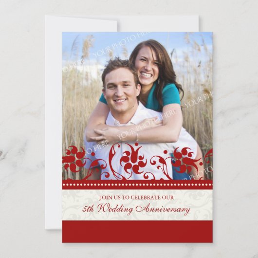 赤い花の写真 5周年 招待状 (正面)
