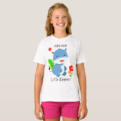 赤い花の可愛い青い象 Tシャツ (正面フル)