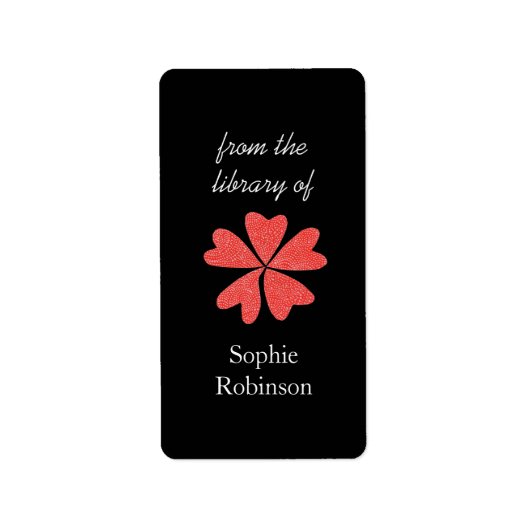 赤い花の名前入りな蔵書票の破裂音 ラベル (正面)