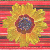 赤い花の大きな黄色の花ステッストライプカー シール (正面)