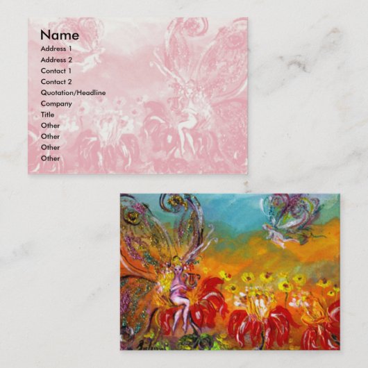 赤い花の妖精ピンクのフローラファンタジー 名刺 (正面/裏面)