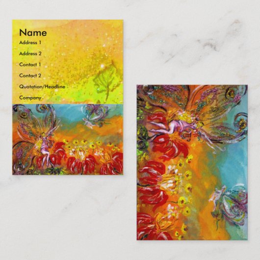 赤い花の妖精ファンタジー黄色 名刺 (正面/裏面)